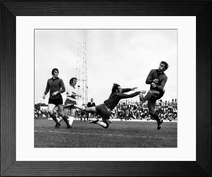 Framed Print : Doncaster v Stoke. Doncaster keeper Len Johnson beats Geoff Hurst. July 1972 P001642 Framed Print : Doncaster v Stoke. Doncaster keeper Len Johnson beats Geoff Hurst. July 1972 P001642