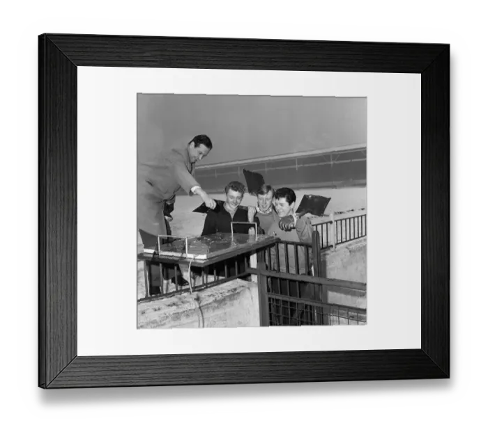 Framed Print : Chairman of Stoke, Albert Henshall demonstrates his vision of how an aluminium sheet over Framed Print : Chairman of Stoke, Albert Henshall demonstrates his vision of how an aluminium sheet over