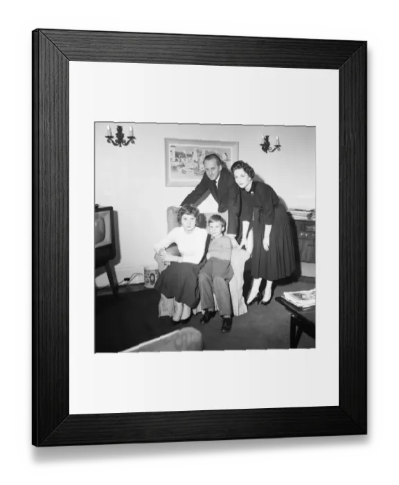 Framed Print : Tv presenter Hughie Green seen here at home with his family. 4th December 1957