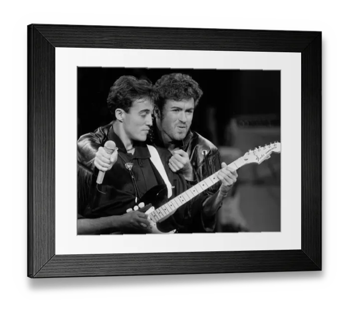 Framed Print : Andrew Ridgeley and George Michael of pop duo Wham, Wembley Stadium Framed Print : Andrew Ridgeley and George Michael of pop duo Wham, Wembley Stadium