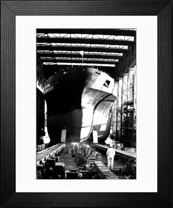 Framed Print : The launch of the merchant ship Johanna Oldendorff at the Southwick slipway of North-East Framed Print : The launch of the merchant ship Johanna Oldendorff at the Southwick slipway of North-East