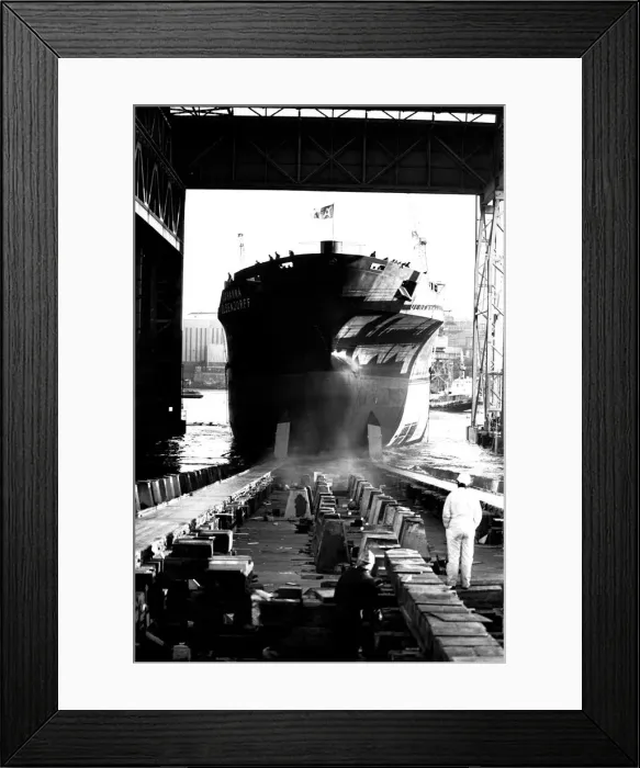 Framed Print : The launch of the merchant ship Johanna Oldendorff at the Southwick slipway of North-East Framed Print : The launch of the merchant ship Johanna Oldendorff at the Southwick slipway of North-East