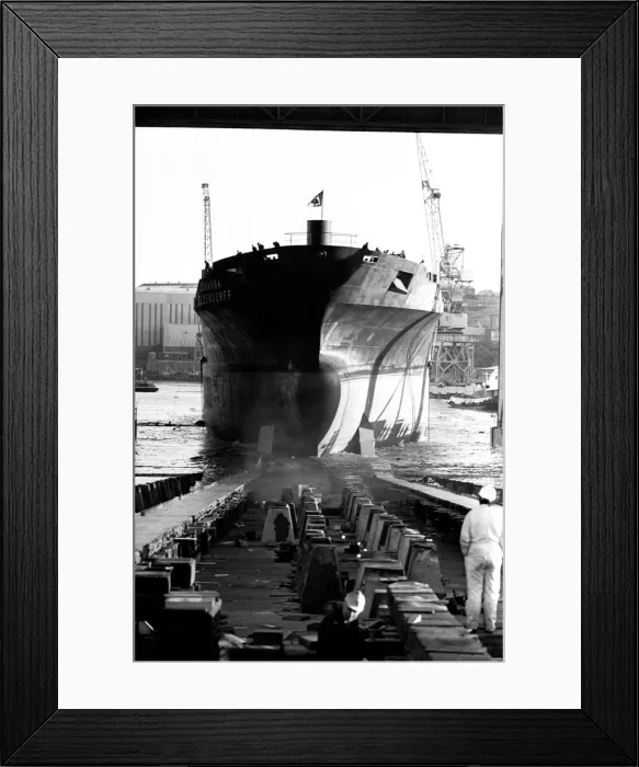 Framed Print : The launch of the merchant ship Johanna Oldendorff at the Southwick slipway of North-East