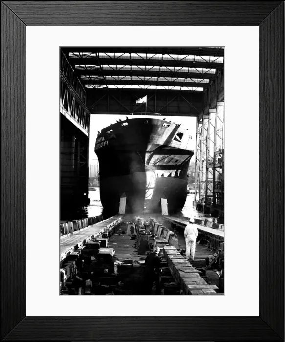 Framed Print : The launch of the merchant ship Johanna Oldendorff at the Southwick slipway of North-East Framed Print : The launch of the merchant ship Johanna Oldendorff at the Southwick slipway of North-East