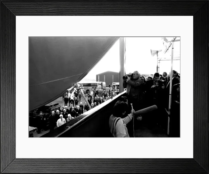Framed Print : The launch of the merchant ship Johanna Oldendorff at the Southwick slipway of North-East Framed Print : The launch of the merchant ship Johanna Oldendorff at the Southwick slipway of North-East