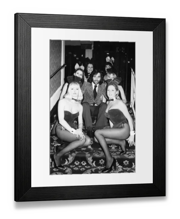 Framed Print : George Best with Playboy Bunnies at The Grosvenor House Hotel in London