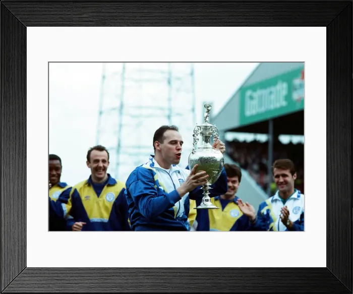 Framed Print : Leeds United are presented with the League Title, Mel Sterland with trophy Framed Print : Leeds United are presented with the League Title, Mel Sterland with trophy