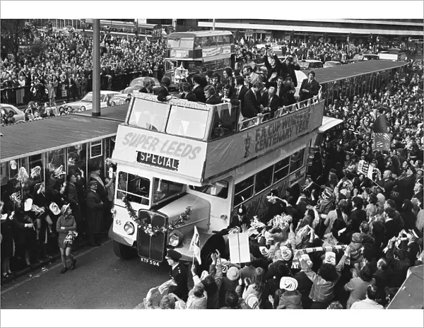 Leeds United reception after winning the FA Cup. Players parade the trophy through