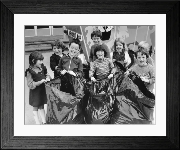 Framed Print : These five sacks of litter were collected in less than 20 minutes by children walking to
