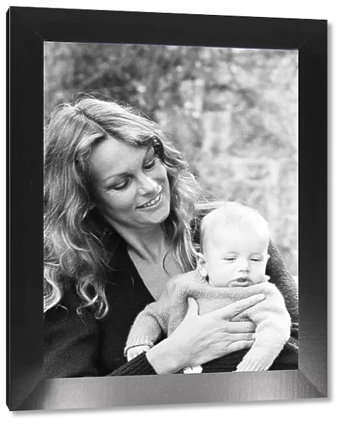 Former model Jean Shrimpton, 36, pictured with baby son Thaddeus, aged 3 months