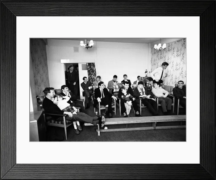 Framed Print : Leeds United players watching a film after a match in the Inter Cities Fairs Cup Framed Print : Leeds United players watching a film after a match in the Inter Cities Fairs Cup