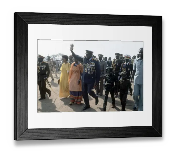 Framed Print : President of Uganda, General Idi Amin, pictured in military uniform attending a military