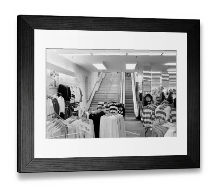 Framed Print : Escalator at Littlewoods Store in Caerphilly, South Wales, Tuesday 3rd May 1988 Framed Print : Escalator at Littlewoods Store in Caerphilly, South Wales, Tuesday 3rd May 1988