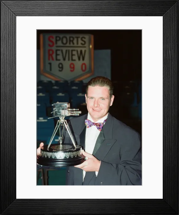 Framed Print : Footballer Paul Gascoigne smiles as he holds the Sports Personality of The Year award