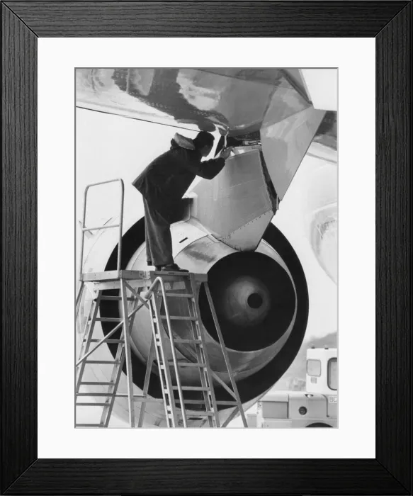Framed Print : The engine of a McDonnell Douglas DC-10 airliner / aircraft being examined at Gatwick Framed Print : The engine of a McDonnell Douglas DC-10 airliner / aircraft being examined at Gatwick