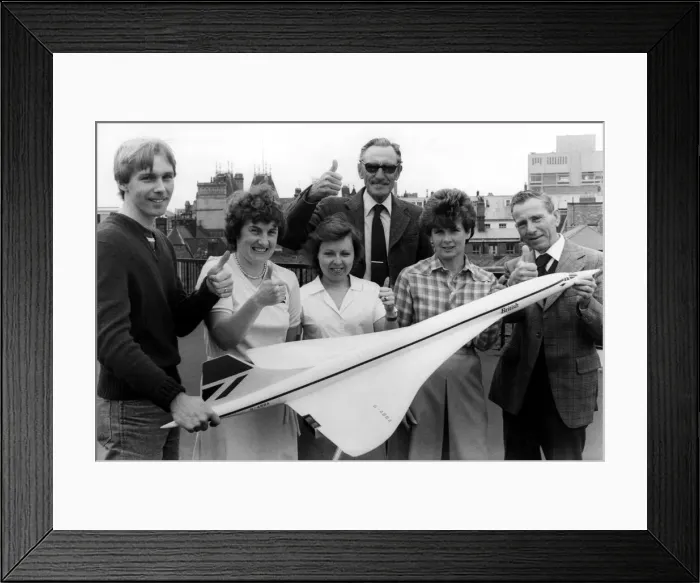 Framed Print : Winners of the Evening Chronicle competition to win a flight on Concorde in August 1984 Framed Print : Winners of the Evening Chronicle competition to win a flight on Concorde in August 1984