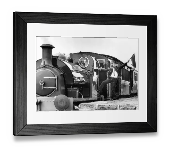 Framed Print : Tanfield Railway Association guard Bob Payne flags away the newly-commissioned Hawthorn Framed Print : Tanfield Railway Association guard Bob Payne flags away the newly-commissioned Hawthorn