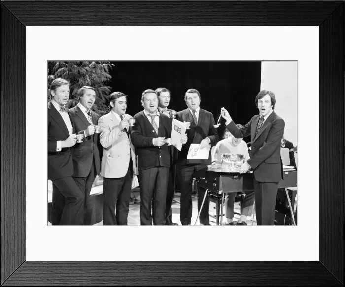 Framed Print : Carol singing ITN Newscasters celebrate christmas on the Russell Harty Show Framed Print : Carol singing ITN Newscasters celebrate christmas on the Russell Harty Show