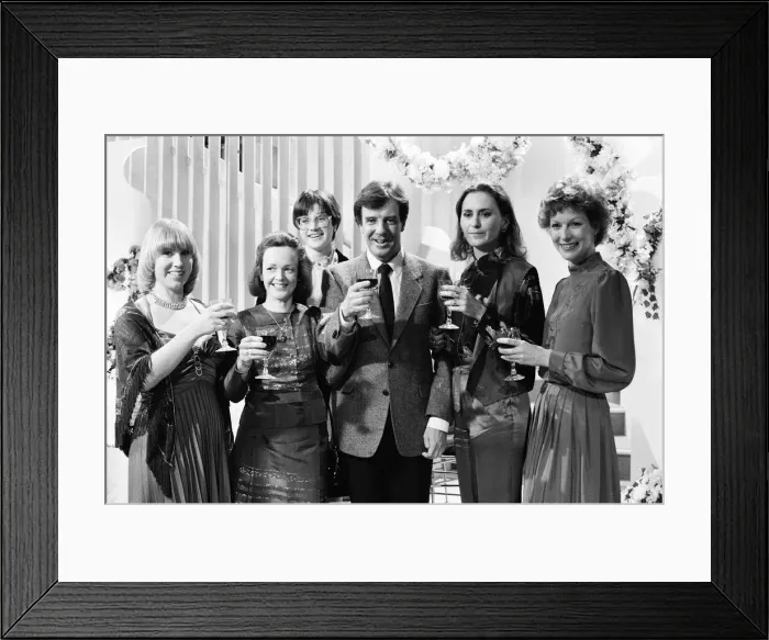 Framed Print : Russell Harty, on his BBC show Harty with a group of ladies selected for him by Framed Print : Russell Harty, on his BBC show Harty with a group of ladies selected for him by