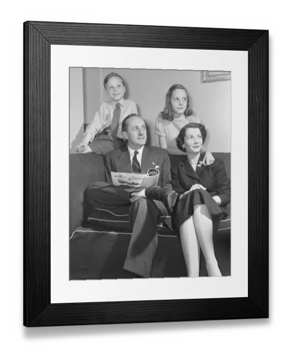 Framed Print : Tv presenter Hughie Green seen here at home with his family. Circa 1955 Framed Print : Tv presenter Hughie Green seen here at home with his family. Circa 1955