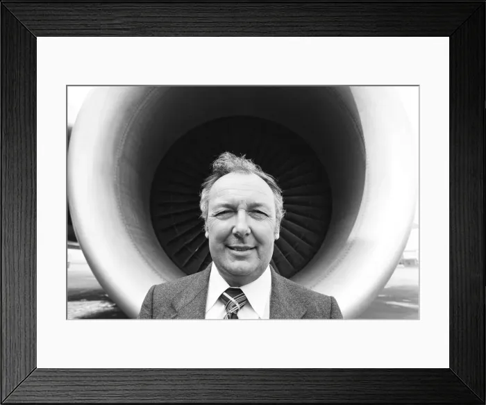 Framed Print : Head of Laker Airways Freddie Laker on the runway at Gatwick airport Framed Print : Head of Laker Airways Freddie Laker on the runway at Gatwick airport