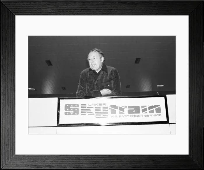 Framed Print : Head of Laker Airways Freddie Laker at Gatwick airport, shortly before the inaugural Framed Print : Head of Laker Airways Freddie Laker at Gatwick airport, shortly before the inaugural