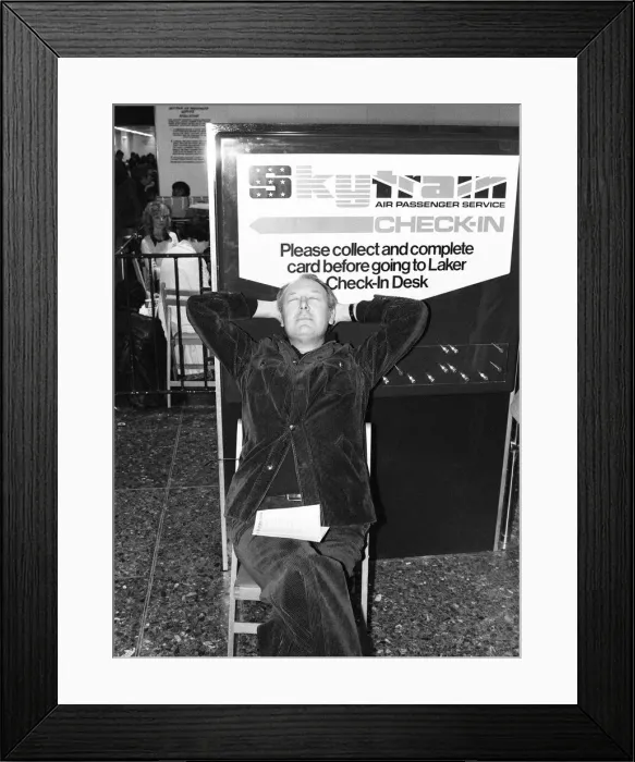 Framed Print : Head of Laker Airways Freddie Laker in relaxed mood at Gatwick airport Framed Print : Head of Laker Airways Freddie Laker in relaxed mood at Gatwick airport