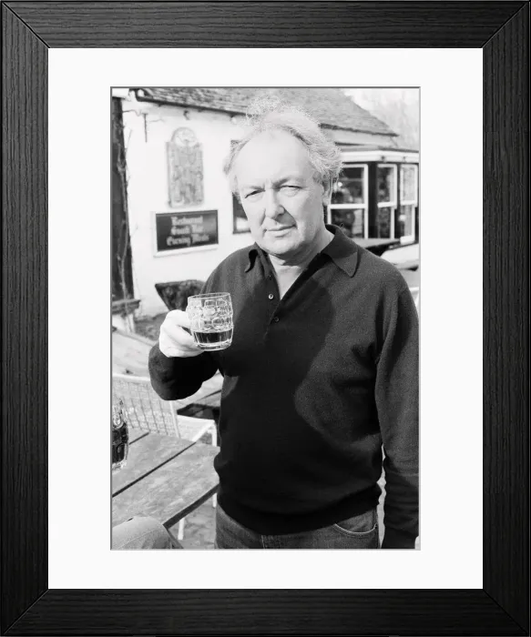 Framed Print : Freddie Laker, enjoying a quick half pint in the garden of his local pub in the village Framed Print : Freddie Laker, enjoying a quick half pint in the garden of his local pub in the village