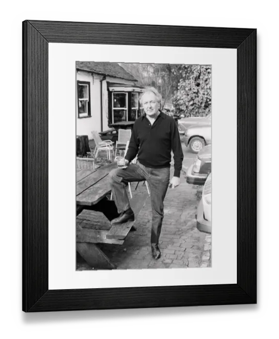 Framed Print : Freddie Laker, enjoying a quick half pint in the garden of his local pub in the village