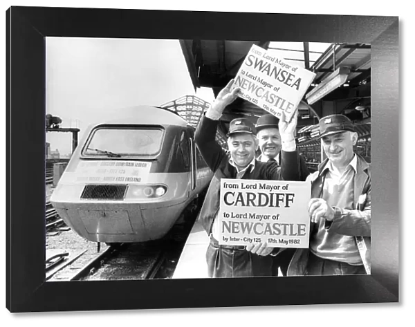 Train drivers Bic Bryant and Norman Boyd (right), with station manager Neil Clarke at