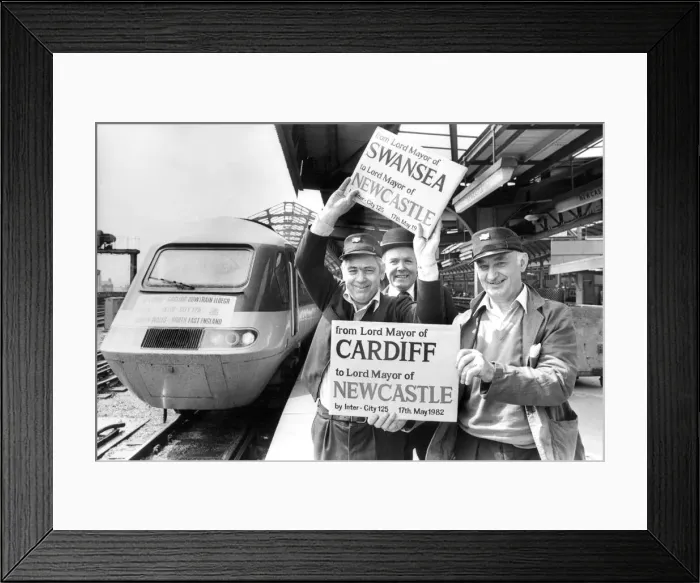 Framed Print : Train drivers Bic Bryant and Norman Boyd (right), with station manager Neil Clarke Framed Print : Train drivers Bic Bryant and Norman Boyd (right), with station manager Neil Clarke