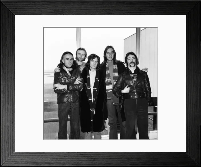 Framed Print : Rock group Genesis at Heathrow before flying to America for a three month tour