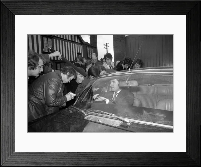 Framed Print : Manchester United manager Frank O Farrell briefs reporters on the George Best Framed Print : Manchester United manager Frank O Farrell briefs reporters on the George Best