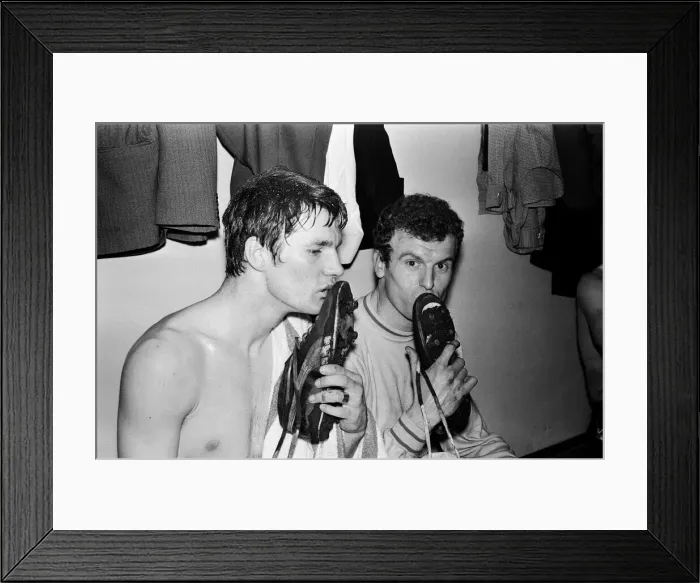 Framed Print : Manchester United v. Norwich City. Don Heath and Gordon Bollano celebrate their goals Framed Print : Manchester United v. Norwich City. Don Heath and Gordon Bollano celebrate their goals