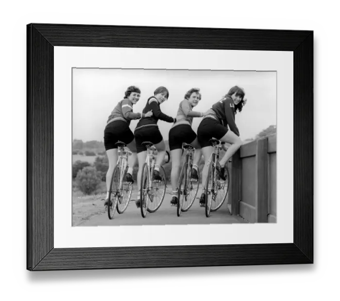 Framed Print : Cycling Sisters: Group of girls going out for a ride on their bicycles. June 1978 Framed Print : Cycling Sisters: Group of girls going out for a ride on their bicycles. June 1978