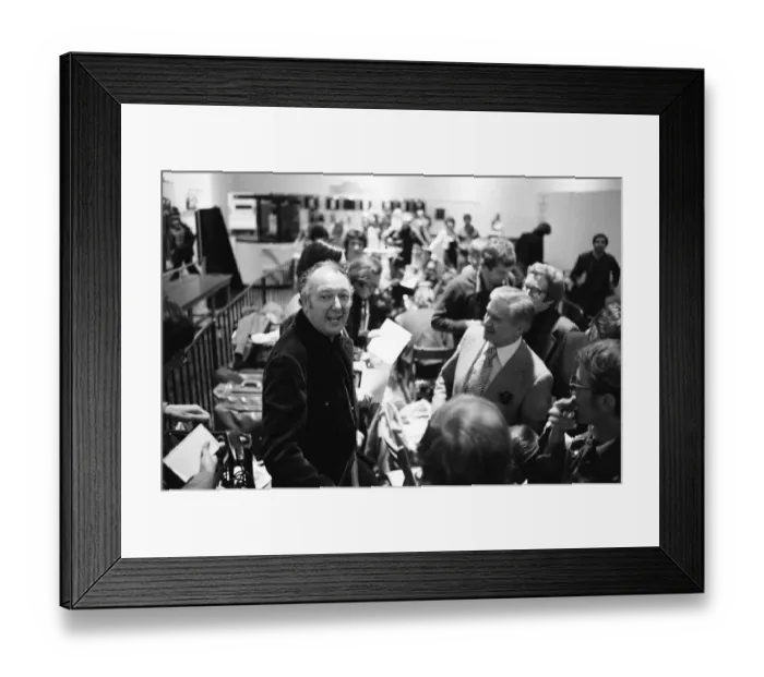 Framed Print : Head of Laker Airways Freddie Laker joins the queues at Gatwick airport