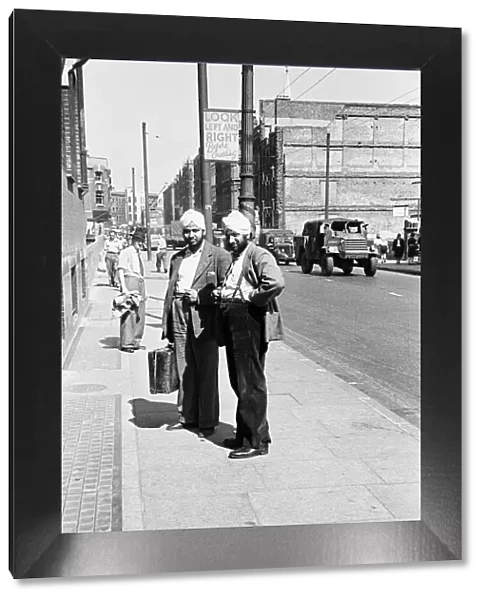Two Sikh men pictured in Whitechapel, London, Circa 1947