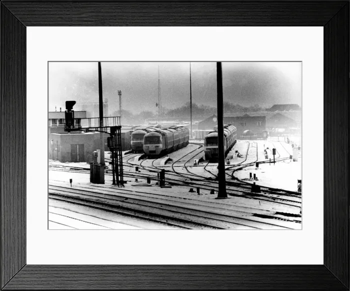 Framed Print : Some of the Inter-City 125 High Speed trains standing in the snow at Heaton Depot on 13th Framed Print : Some of the Inter-City 125 High Speed trains standing in the snow at Heaton Depot on 13th