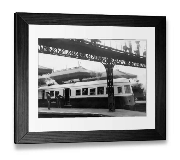 Framed Print : The North East gives a railway lead. - The Diesel-electric railbus leaving Newcastle