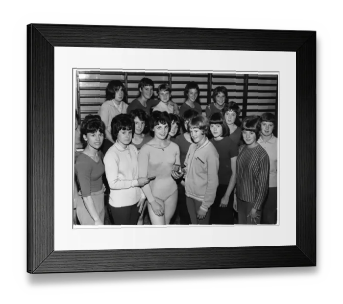 Framed Print : Olympic gymnast Denise Goddard, centre, was presented with a travelling clock by Cardiff Framed Print : Olympic gymnast Denise Goddard, centre, was presented with a travelling clock by Cardiff