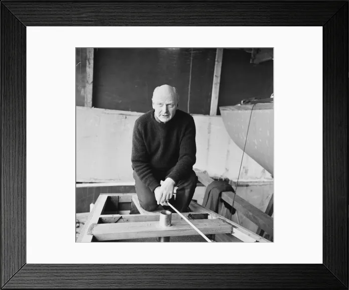 Framed Print : Herbert Hasler one of the Cockelshell heroes, seen here at work on his sloop at the Don Framed Print : Herbert Hasler one of the Cockelshell heroes, seen here at work on his sloop at the Don