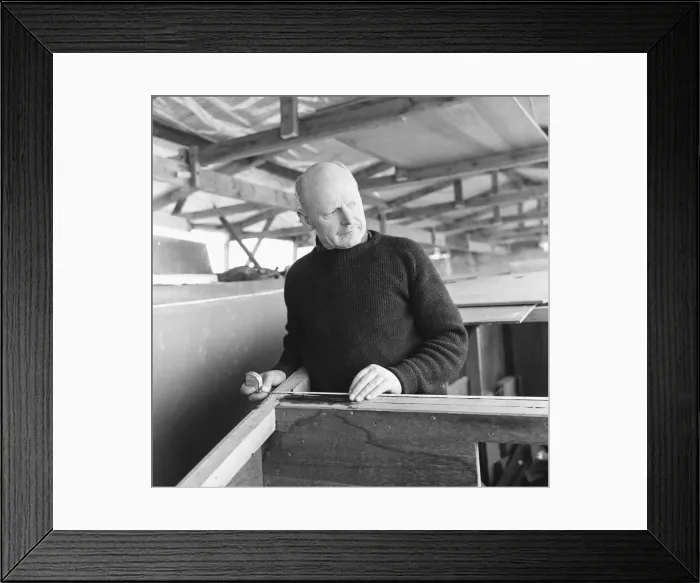 Framed Print : Herbert Hasler one of the Cockelshell heroes, seen here at work on his sloop at the Don Framed Print : Herbert Hasler one of the Cockelshell heroes, seen here at work on his sloop at the Don