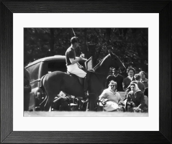 Framed Print : The Queen watching The Duke of Edinburgh playing Polo at Windsor soon after the birth of Framed Print : The Queen watching The Duke of Edinburgh playing Polo at Windsor soon after the birth of