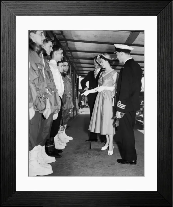 Framed Print : The Norwegian sealer Tottan, is inspected by The Queen at Tower Pier. 1st July 1952 Framed Print : The Norwegian sealer Tottan, is inspected by The Queen at Tower Pier. 1st July 1952