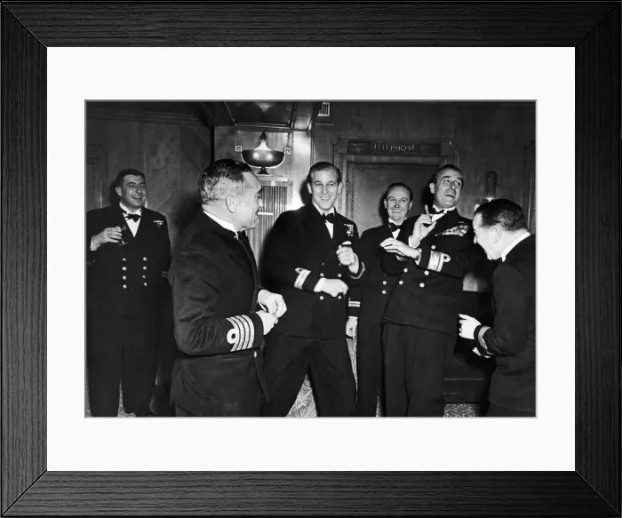 Framed Print : Philip Mountbatten the night before his wedding to the Queen with Naval friends Framed Print : Philip Mountbatten the night before his wedding to the Queen with Naval friends