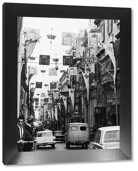 The streets of Valletta in Malta are decorated with bunting