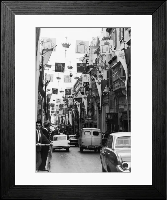 Framed Print : The streets of Valletta in Malta are decorated with bunting Framed Print : The streets of Valletta in Malta are decorated with bunting