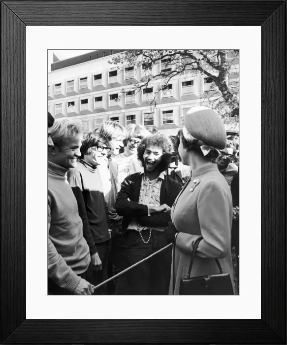 Framed Print : The Queen talking to a student at Lancaser University. 20th October 1969