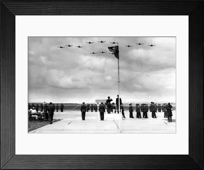 Framed Print : Twelve BAC Jet Provost training aircraft perform a fly past for thirteen RAF officers who Framed Print : Twelve BAC Jet Provost training aircraft perform a fly past for thirteen RAF officers who