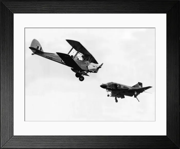 Framed Print : A de Havilland Tiger Moth and a RAF McDonnell Douglas F-4 Phantom at the Sunderland Air